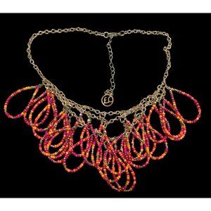 Erica Lyons Abstract Pink And Orange Glass Beaded Loop Fringe Necklace